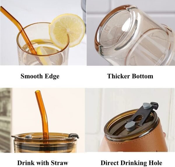 Glass Tumbler with Straw & Leather Sleeve - Image 3