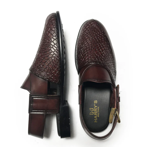 Textured Dark Brown Chappal - Image 3