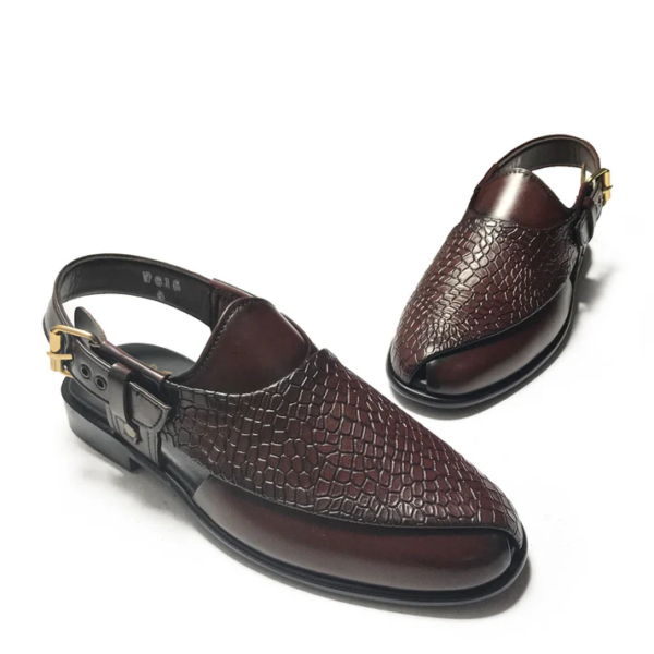Textured Dark Brown Chappal - Image 2