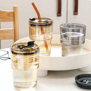 Glass Tumbler with Straw & Leather Sleeve