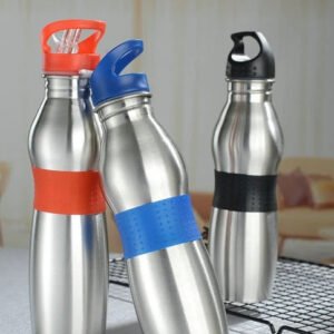 650 ML Portable Stainless Steel Double Wall Insulated Water Bottle With Straw & Silicon Sleeve, Stainless Steel Vacuum Insulated Flask Thermos