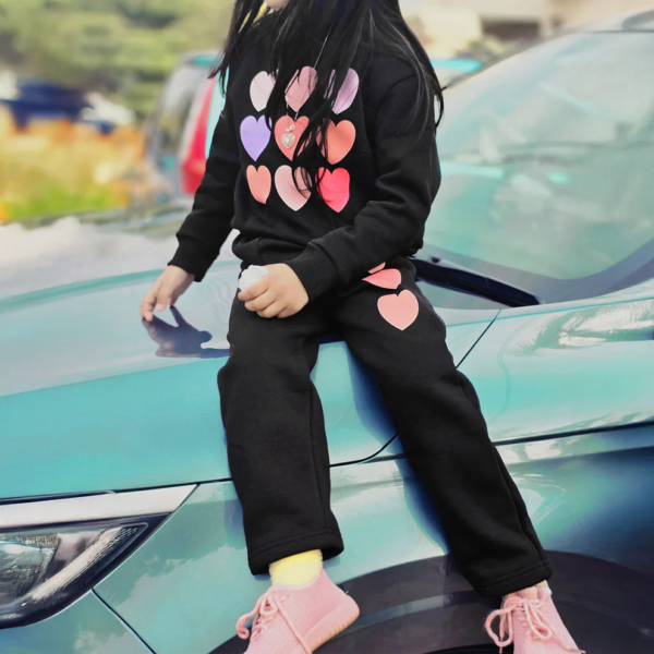 Girls Heart Print Hoodie &Amp; Joggers