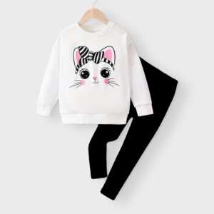 Girls Cartoon Sleeve Pullover & Joggers