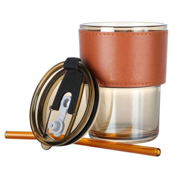 Glass Tumbler with Straw & Leather Sleeve