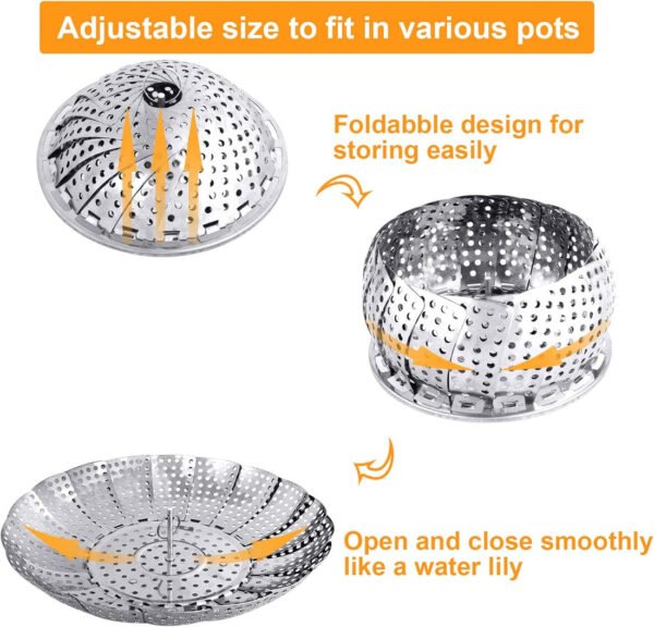 Stainless Steel Folding Collapsible Steamer Basket - Image 3