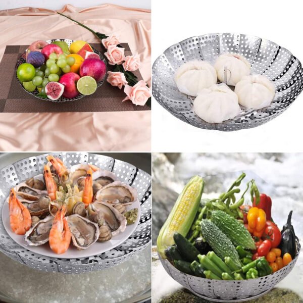 Stainless Steel Folding Collapsible Steamer Basket - Image 2