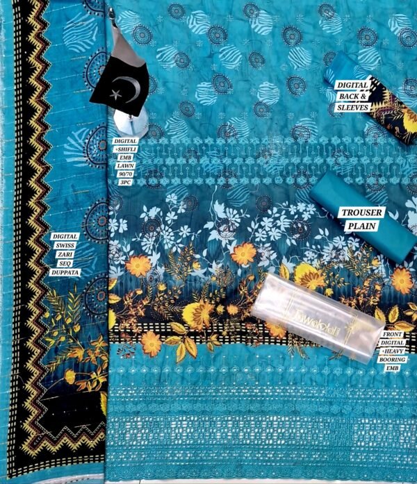 Digital Booring Shifli Embroidered 3-Pcs