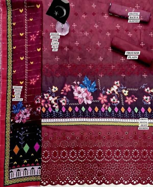Digital Booring Shifli Embroidered 3-Pcs - Image 3