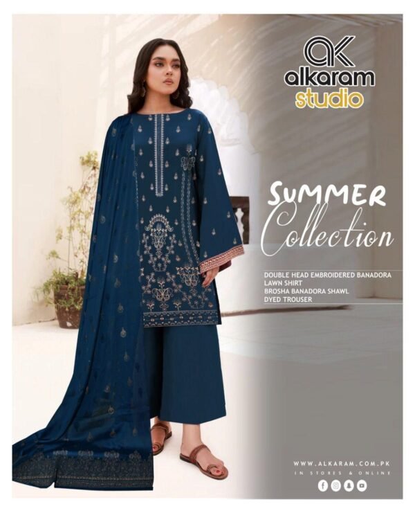 Embroidered Banadoriya Lawn 3-Pc