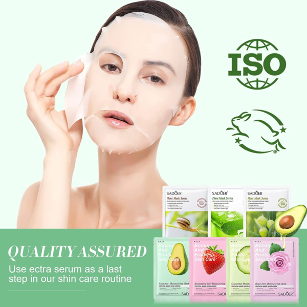 Pack Of 10 Fruit Plant Extract Moisturizing Brighten Facial Sheet Masks Hydrating, Radiance Boost, Calming, Skin Care Sheet Masks - Image 2