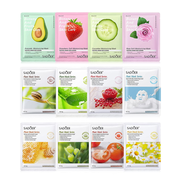 Pack Of 10 Fruit Plant Extract Moisturizing Brighten Facial Sheet Masks Hydrating, Radiance Boost, Calming, Skin Care Sheet Masks