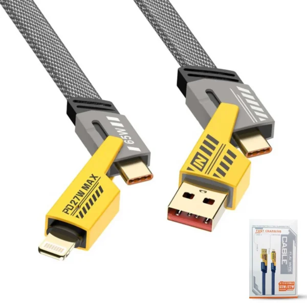 4-In-1 Usb Charging Cable | Type-C, Lightning, Micro Usb | 65W Pd Fast Charging