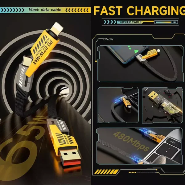 4-In-1 Usb Charging Cable | Type-C, Lightning, Micro Usb | 65W Pd Fast Charging - Image 3